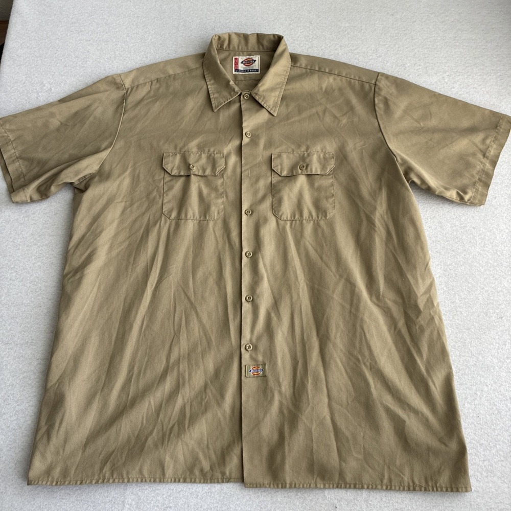 Dickies Big & Tall Mens Khaki Short Sleeve Twill Work Shirt Size 3XLT Mechanic